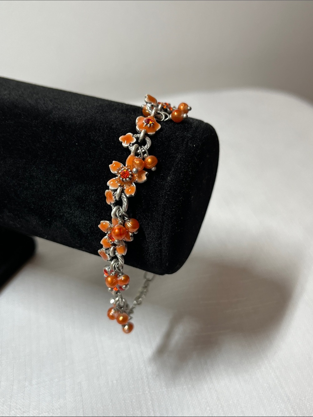 Pilgrim Orange Enamel Floral Charm Bracelet
